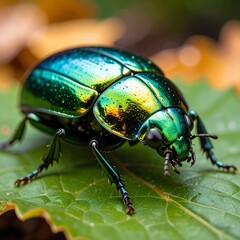 Naklejka premium Close-up of a vibrant emerald beetle