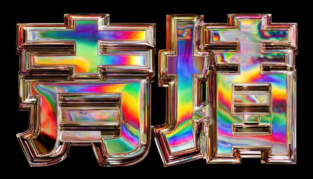 Colorful, stylized text in holographic effect