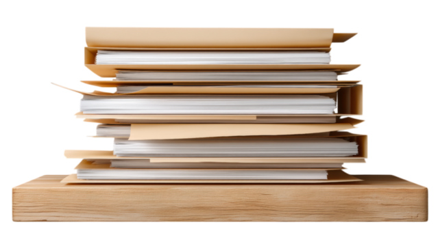 Stack of Clean Empty Folders on Simple Wooden Shelf