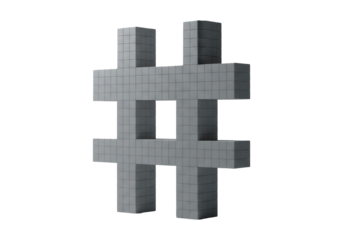 Textured Gray Concrete Hashtag Symbol Isolated on Transparent Background Modern Geometric Design