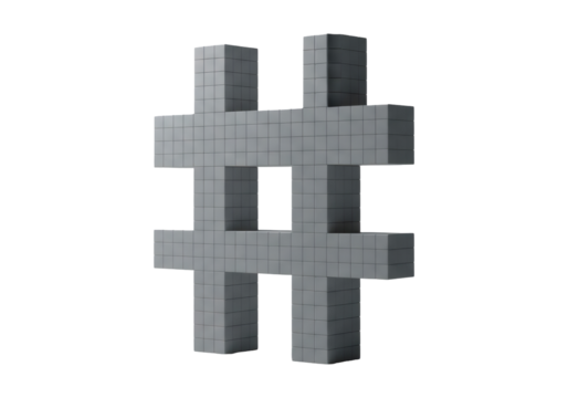 Textured Gray Concrete Hashtag Symbol Isolated on Transparent Background Modern Geometric Design