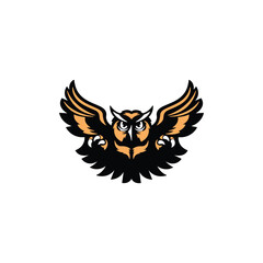 Flying Owl Mascot Logo. Fierce Horned Owl Vector Illustration