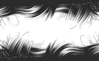 Abstract Brush Stroke Border Frame with White Center and Black Splatters image photo