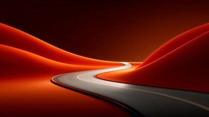 minimalist red and orange gradient background with s shaped road and sea view