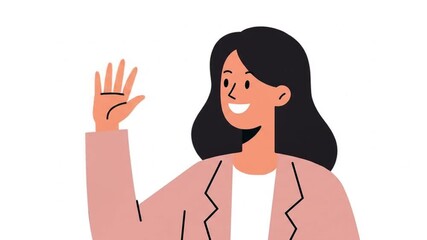 Woman Waving Hello Animation on White Background - Powered by Adobe