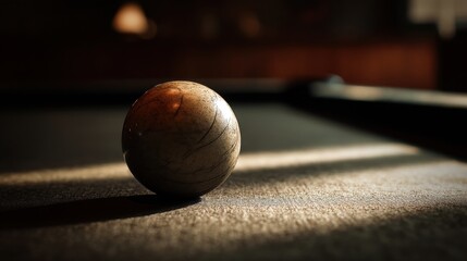 Vintage Billiard Ball on Pool Table Under Dramatic Spotlighting