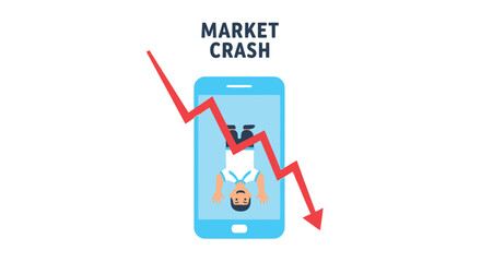 Market crash on phone with downward arrow and person inside