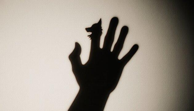 Hand shadow forming a wolf on a wall for Halloween concept  