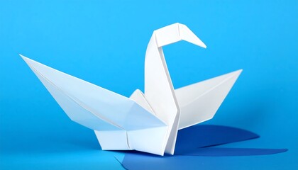Elegant Origami Swan on Blue Background
