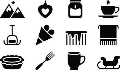 Obraz premium Cozy Winter Holiday Icons: Simple Black Glyph Style, Festive Mood.