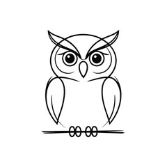 Fototapeta premium Black and white line art of an owl perched on a branch bird