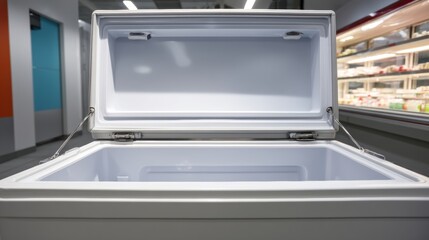 Fototapeta premium Open Chest Freezer with Spacious Interior for Food Storage Needs
