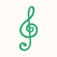 Fototapeta premium Musical Note. Hand Drawn Crayon texture. Doodle music Icon. Сolor chalk element, wax crayons shape for disco poster, punk rock party. Isolated children vector illustration. 