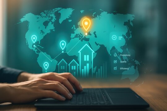 Global Operations Dashboard with Map, Location Pins, and Metrics for Productivity, Quality and Efficiency
- Powered by Adobe