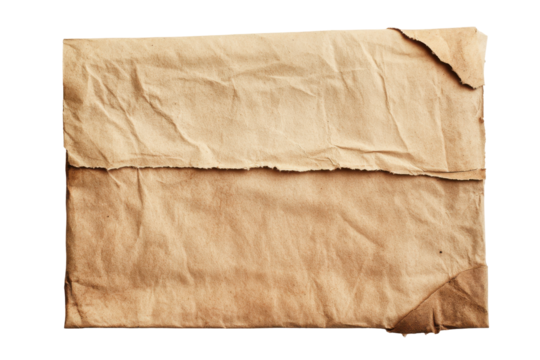 Aged and crumpled paper texture isolated on transparent background. Brown paper envelope sealed showing texture and natural color isolated on white background. - Powered by Adobe