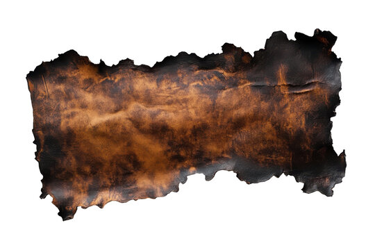 Burnt paper edge with charred black edges isolated on transparent background. Burnt paper texture with darkened edges featuring an aged and weathered appearance ideal isolated on white background.