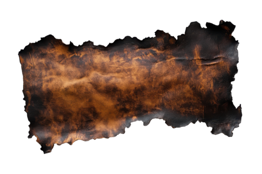 Burnt paper edge with charred black edges isolated on transparent background. Burnt paper texture with darkened edges featuring an aged and weathered appearance ideal isolated on white background.