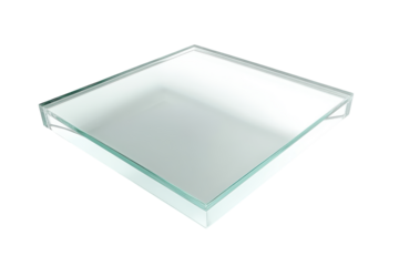 Clear glass square block isolated on transparent background. Clear glass square panel floating in space with a white edge showcasing a sleek isolated on white background.