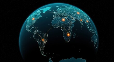 Global Connectivity Illustration of Planet Earth with Network Connections and City Lights on Continents