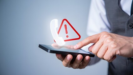 Warning phone call alert on smartphone screen indicating danger or fraud