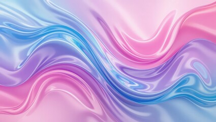 Stunning iridescent liquid waves in soft pastel pink and blue create a luxurious, flowing abstract background perfect for elegant designs
