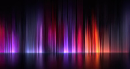 Abstract vibrant vertical lines,  reflecting on a dark surface