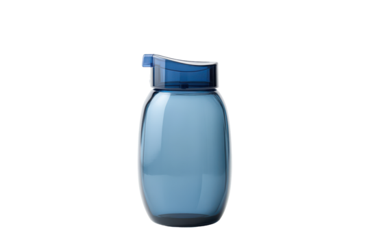 Blue pump bottle dispenser isolated on transparent background. Compact blue detergent bottle with flip top cap ideal for laundry and cleaning purposes isolated on white background.