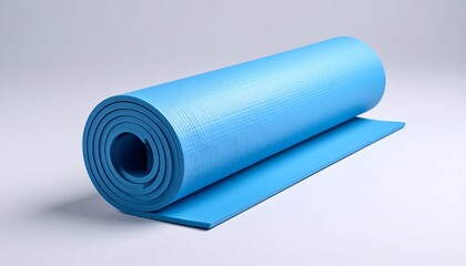A yoga mat rolled up on a plain background

