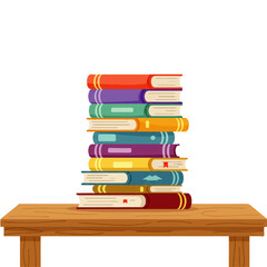 Tall Colorful Book Stack on Table