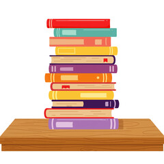 Vibrant Book Pile on Wooden Surface