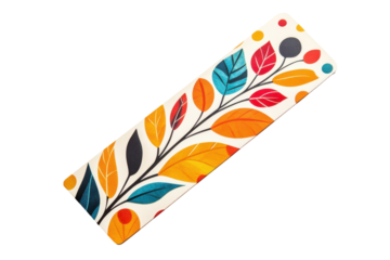 Colorful floral patterned bookmark isolated on transparent background. Eco friendly decorative bookmark with colorful leaf and flower patterns isolated on white background.