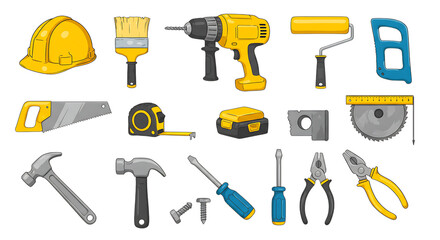 Obraz premium Collection of construction and diy tools isolated on transparent background