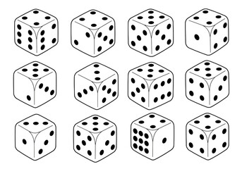 Twelve Unique Dice Perspectives A Collection of Geometric Designs isolated on transparent background