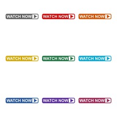 Web watch now button icon isolated on white background. Set icons colorful