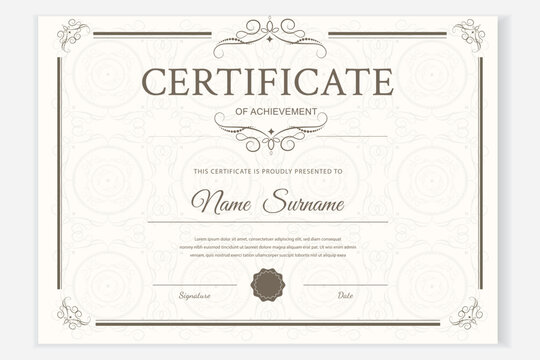 Elegant certificate template. Ornate design, customizable for awards, diplomas. Vector format.