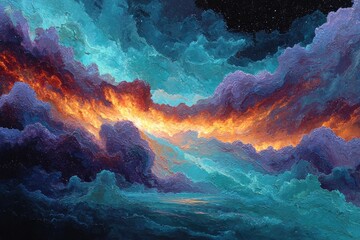 Fototapeta premium Abstract landscape of vibrant, textured clouds