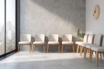 Waiting area with light beige chairs