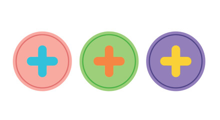 Obraz premium Three plus symbols in colorful circles on a white background