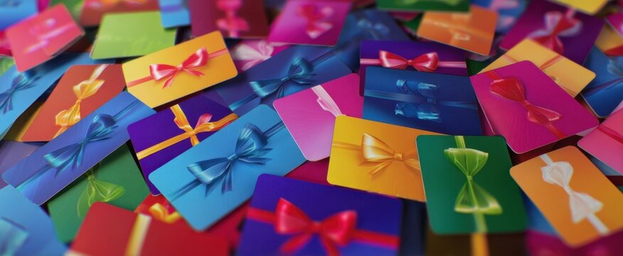 The colorful assortment of gift cards with decorative bows for every occasion
