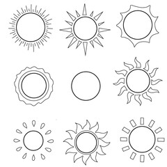 Fototapeta premium set of vector sun icons, showing various styles of rays and a plain circle