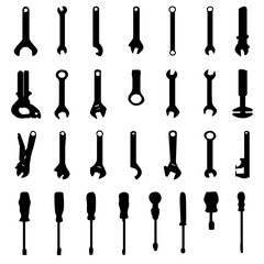 set of screwdrivers, graphic icons of various tools, including wrenches, pliers, and screwdrivers