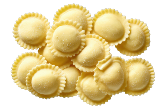 Pile of round pasta, light yellow color, ruffled edges