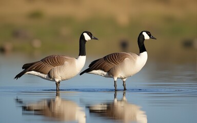 Obraz premium Two egyptian geese standing in water in Mapungubwe National Park, South Africa. High quality