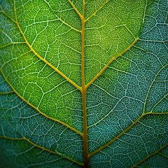 Obraz premium Close-up of a vibrant green leaf, showcasing intricate veins (2)