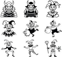 Jester and Samurai Character Illustrations for Entertainment and Games