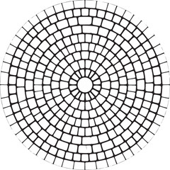 Circular Brick Mosaic Pavement Silhouette | Black Radial Stone Vector