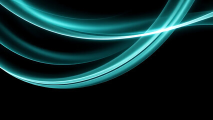 Teal and White Curved Light Trails on Black Futuristic Wallpaper