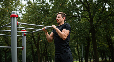 young man do exercise in a park 
