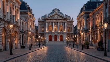 Fototapeta premium Historic European city street at dawn
