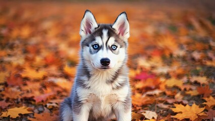 Husky puppy in autumn park